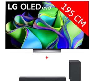 TV OLED 77" LG OLED77C3 - 4K, 120 Hz, HDR, HDMI 2.1, Dolby Atmos, FreeSync Premium/G-Sync, VRR/ALLM + Barre de son LG SC9S (Via ODR 600€)