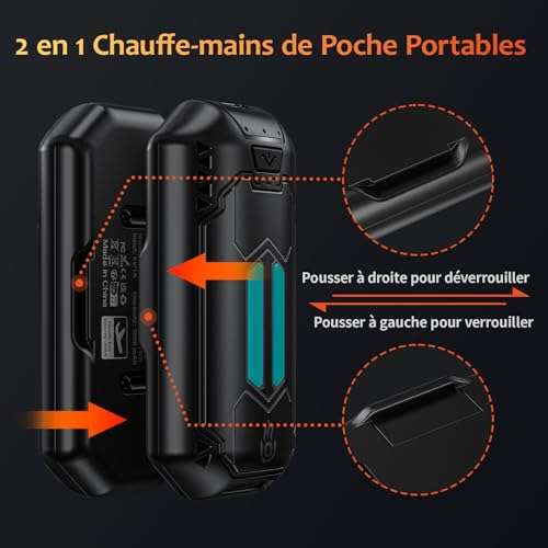 Chauffe-mains portable (taille L) – Capacité de la batterie 6000 mAh –  Chauffe-mains 2 en 1 avec batterie externe – – Chauffe-mains réutilisable