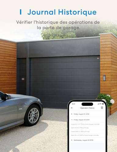 Ouvre-Porte de Garage Connecté WiFi, Meross Télécommande de Porte Intelligent Compatible avec Alexa Google Assistant et SmartThings