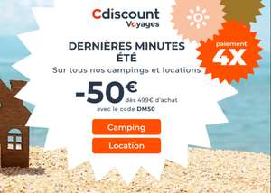 50€ de réduction dès 499€ d'achat sur les séjours en Camping