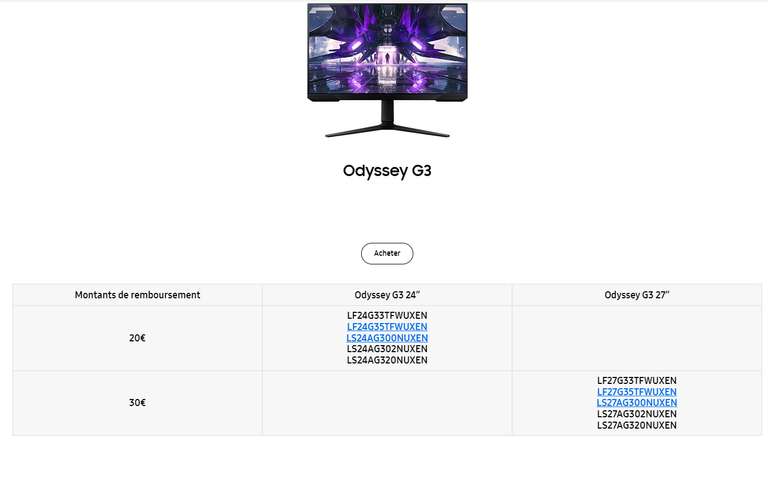 Ecran PC 27" Samsung Odyssey G3A S27AG302NU - Full HD, Dalle VA, 144Hz, 1 ms, AMD FreeSync Premium (via ODR de 30€)