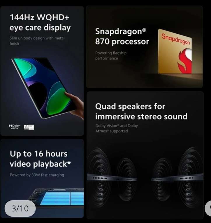 Tablette 11" Xiaomi Mi Pad 6 - Snapdragon 870, 6/128, version globale