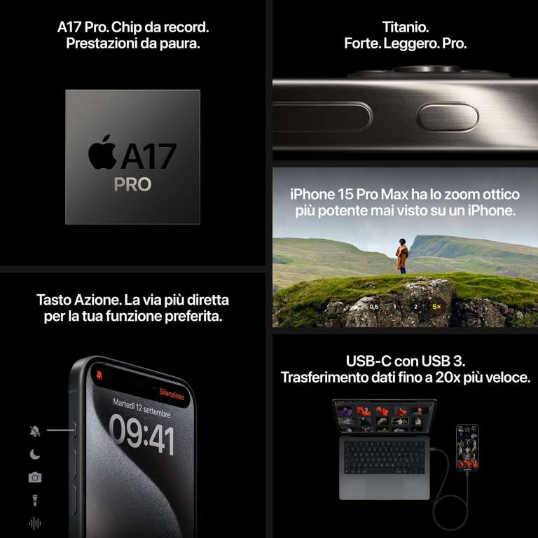 Smartphone 6.1" Apple iPhone 15 Pro 5G 128Go - plusieurs coloris