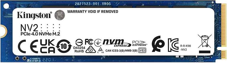 SSD interne M.2 NVMe 4.0 Kingston NV2 - 500 Go, QLC 3D, Jusqu'à 3500-2100 Mo/s (SNV2S/500G)