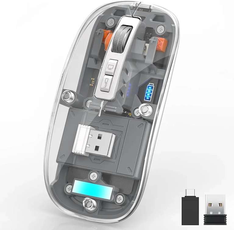 Souris sans fil transparente Uiosmuph M133 - Bluetooth, 2.4g, USB
