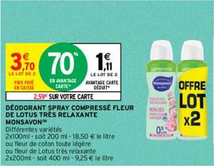 Le lot de 2 déodorant Monsavon (via 2,59€ de remise fidélité)