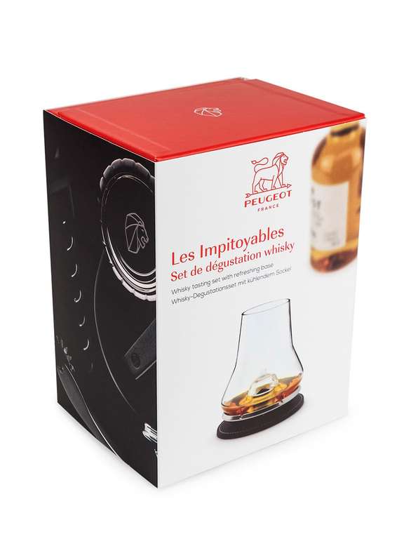 Set de dégustation à whisky Peugeot Les Impitoyables (1 Verre, 1 Socle rafraichissant, 1 Sous-verre)