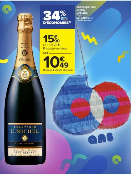 Bouteille de Champagne Brut Réserve E.Michel - 75 cl. (via 5,41 € sur Carte Fidélité Carrefour)
