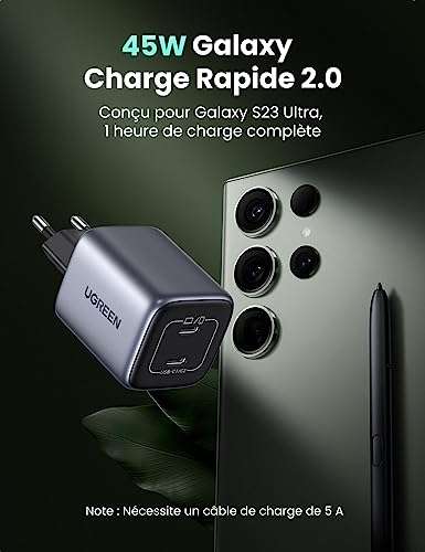 [Prime] Chargeur UGREEN Nexode (45W) - 2x USB-C, GaN II Tech (Vendeur tiers)