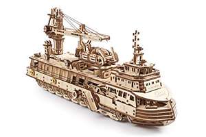 Maquette Puzzle 3D mécanique en bois Ugears - Navire De Recherche (575 pièces)