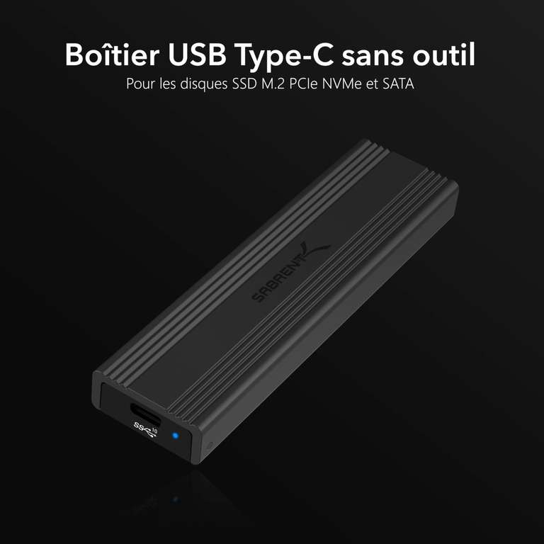 Boîtier SABRENT pour SSD NVMe M.2 - USB-C 3.2 Gen 2 10 Gbps, compatible SSD 2230/2242/2260/2280 (Vendeur Tiers - via coupon)