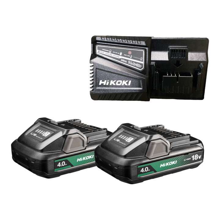Pack 18V Hikoki : 2 batteries compactes 4.0Ah BSL1840M avec indicateur de charge + Chargeur rapide UC18YFSL