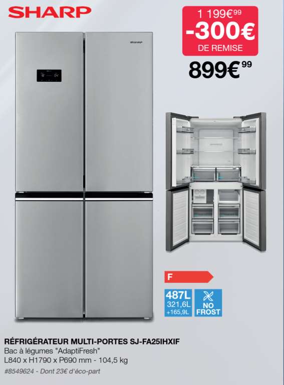 [Carte Costco] Sélection d'offres promotionnelles - Ex : Réfrigérateur multi-porte Sharp SJFA25IHXIF
