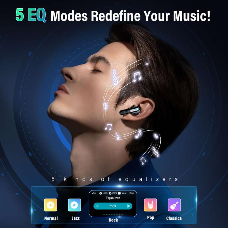Écouteurs Sans Fil étanches IP7 Avec écran Tactile LED - Gris - Idéal Pour Sport Et Appels En Déplacement