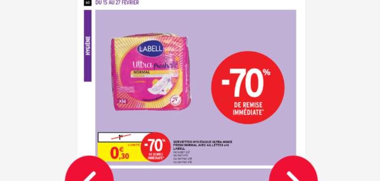 Sélection de serviettes hygiénique Labell en promotion - Ex : Paquet de 14 Serviettes hygiéniques Labell Ultra Mince Fresh Normal