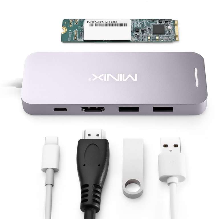 Hub Minix Neo S2 - USB-C, SSD 240 Go intégré + 2 USB 3.0 + 1 HDMI 4k@30Hz + 1 USB-C power delivery