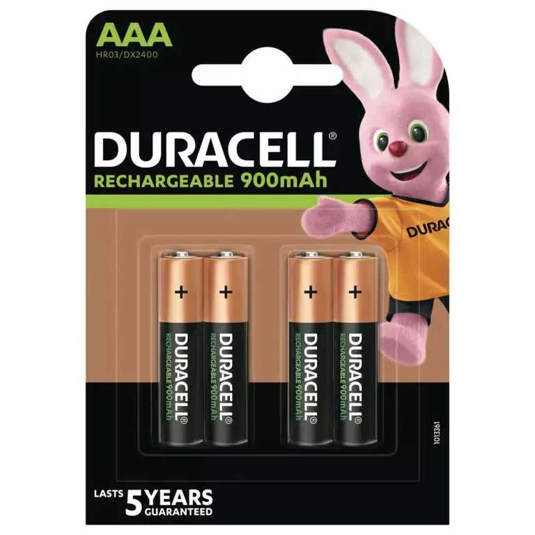 Lot de 4 piles rechargeables Duracell - type AAA 900 mAh (via 9,45€ sur la carte de fidélité)