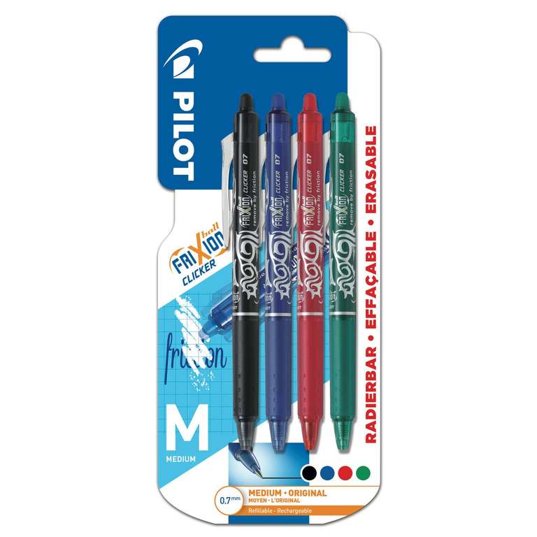 Lot de 4 stylos effaçables Pilot Frixion Clicker (Via 4.06€ sur la carte fidélité)