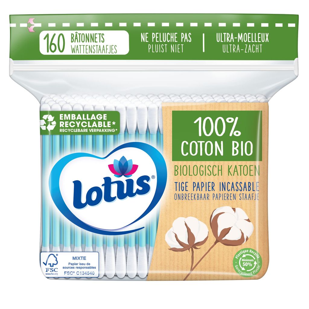 Sachet 160 Bâtonnets Lotus Coton-Tiges en Papier et Coton Bio (2,89€ les 4) (Via Prévoyez Et Économisez)