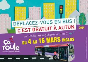 Transport en commun gratuit du 4 au 16 mars sur les lignes de bus régulières A, B et C - Autun (71)