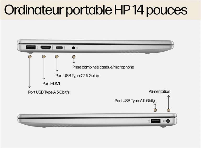 PC Portable 14" HP 14-em0032nf - FHD IPS, Ryzen 7 7730U, 16 Go RAM, 512 Go SSD, Wi-Fi 6, Windows 11