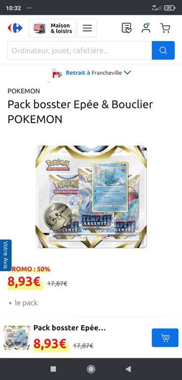 Sélection de produits pokemon en promotion - Ex: Pack de boosters Pokémon (Via retrait magasin)