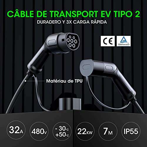 Câble de recharge EV/véhicule électrique et hybride rechargeable Type 2 à Type  2 Workersbee - 32Amp, jusqu'à 22KW, 7 mètres (vendeur tiers) –