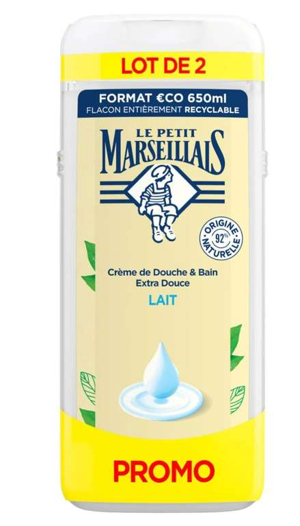 Lot de 2 crème de douche Le Petit Marseillais - 2 x 650ml (via 6.37€ en cagnotte, prix final variant suivant le drive choisi)