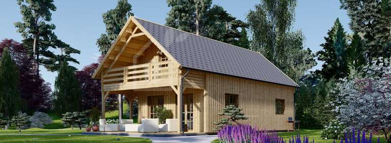 Sélection de Maisons, Abris jardin, Chalets, Garages, Carports en bois jusqu’à -20 000€ -Ex : Maison en bois TESSA (44 mm + bardage), 150 m²