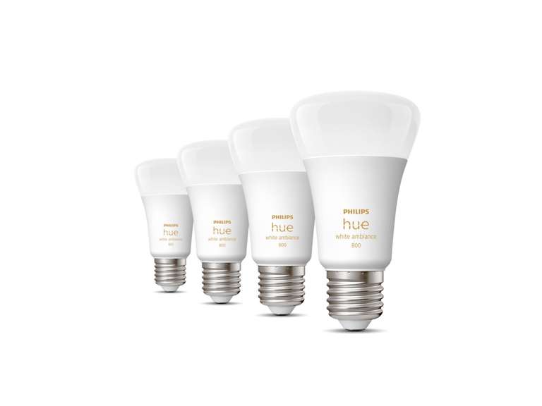 Pack de 4 ampoules connectées Philips Hue White Ambiance - LED, E27 - 800 lumens