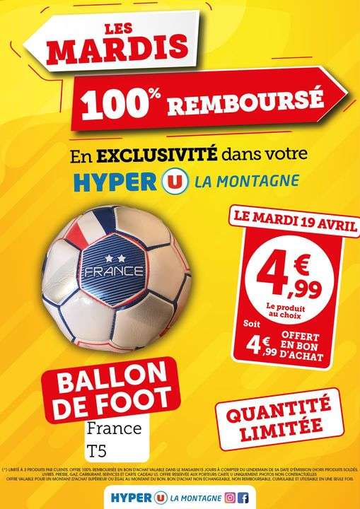 Ballon de football T5 France 100% remboursé (via 4,99€ en bon d'achat) - La Montagne (44)