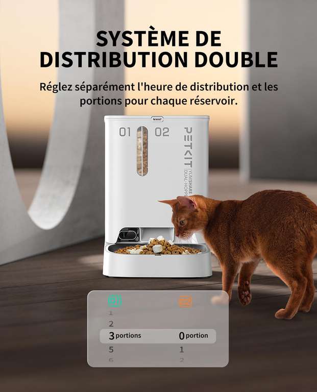 Distributeur de croquettes automatique pour chat PETKIT - Caméra 1080P, 2.4G WiFi, Fonction AI, Bol en acier inoxydable (Vendeur tiers)
