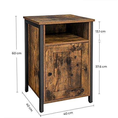 Table de chevet/Bout de canapé Vasagle LET065B01 - Armature métal, une niche, une porte, 2 étagères, Marron rustique, 40 x 40 x 60 cm
