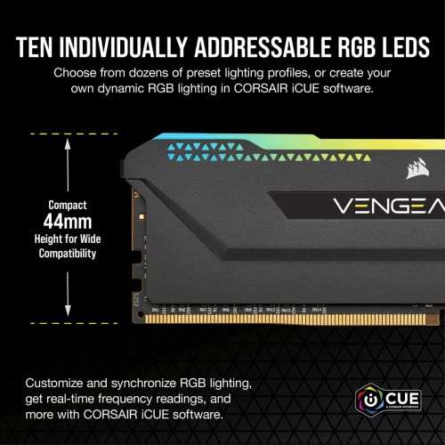 Kit mémoire Ram DDR4 Corsair Vengeance RGB Pro SL 32 Go (2x16 Go) - 3200, C16