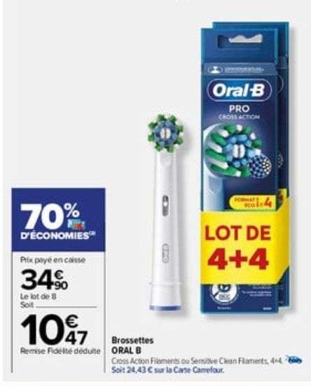 Lot de 8 brossettes Oral-B (via 24,43€ sur carte fidélité et ODR)
