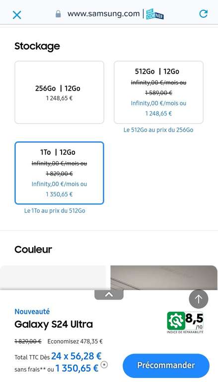 [The Corner] Smartphone Samsung s24 Ultra - 1 To (via ODR 100€ et Bonus reprise 100€)