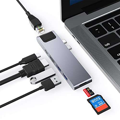 Hub USB-C 7 en 2 BHHB - 100W, HDMI 4K@30Hz, 2 x USB 3.0, SD, Micro SD, Usb-C Thunderbolt 3, Ethernet 1000Mbps (Vendeur tiers)