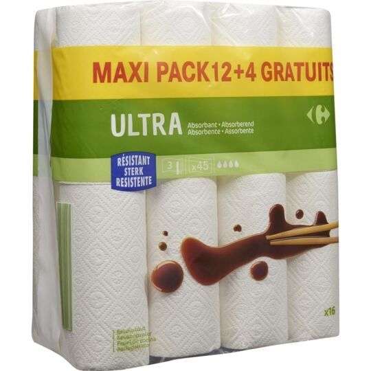 Pack de 16 rouleaux d'essuie-tout Carrefour Maxi Pack
