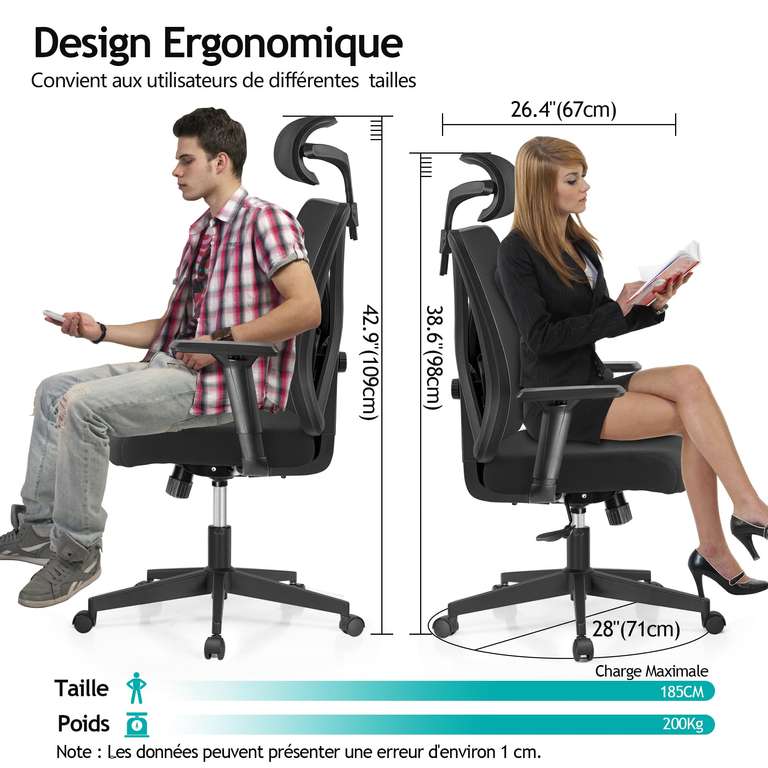 Chaise Bureau Ergonomique DoChair avec Support Lombaire et Accoudoirs Réglables (Vendeur Tiers)