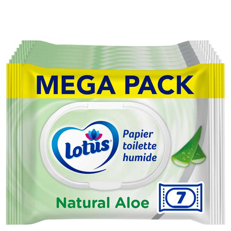 Lot de 7 paquets de papier toilette humide Lotus Natural Aloe (via
