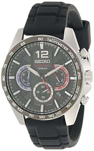 Montre Seiko Chronographe Bracelet Silicone (SSB347P1), Quartz, Hardlex, 10bar/100m, Boitier 44mm - Noire