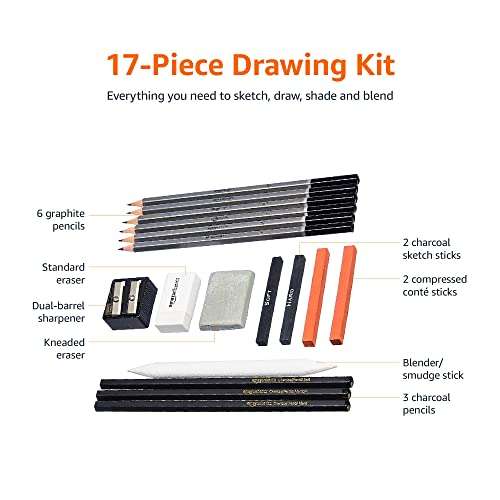 Kit de croquis et dessin Amazon Basics - 17 pièces