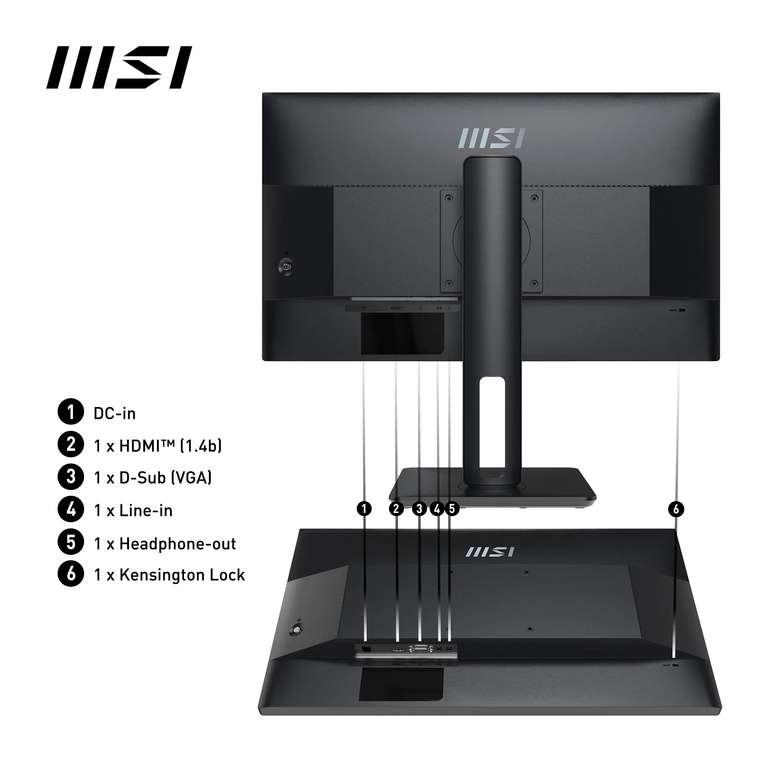 Moniteur de bureau 24,5" MSI Pro MP251P - Full HD, IPS 1920 x 1080, 100Hz, haut-parleurs intégrés 4 directions, HDMI 1.4b, D-Sub (VGA)