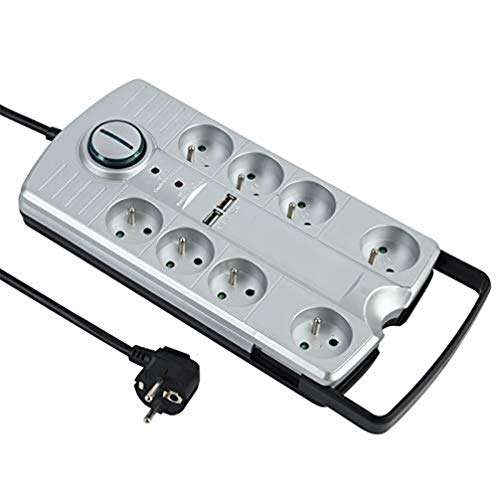Multiprise Parafoudre Electraline - 8 prises, 2 ports USB 2.1A