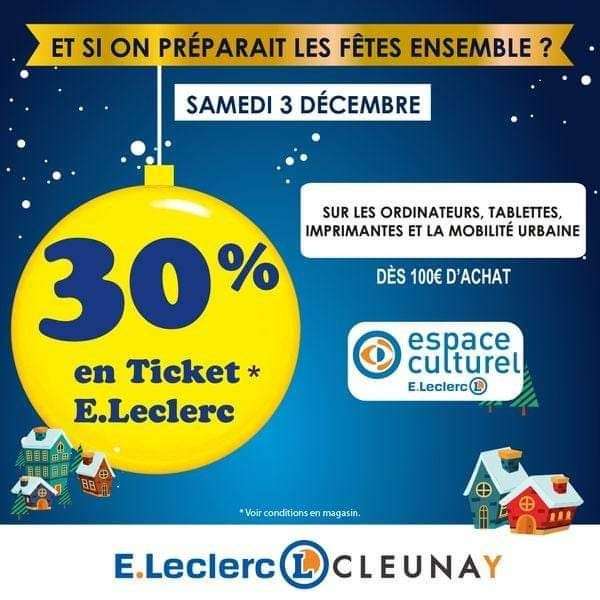 30% offerts sur la carte fidélité dès 100€ d'achats sur les rayons PC, Tablettes, Imprimantes et Mobilité Urbaine - Rennes Cleunay (35)