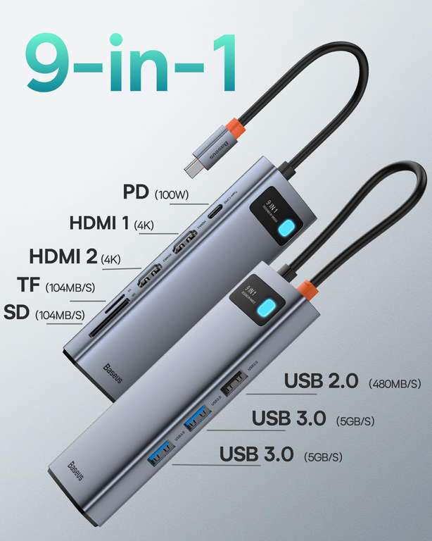 Hub USB Baseus 9 en 1 (Vendeur tiers, via coupon)