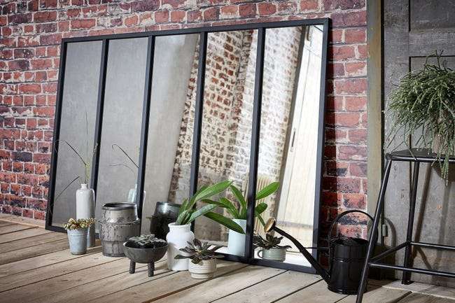 Miroir style atelier - noir, 140 × 90 cm
