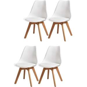 Lot de 4 chaises de salle à manger Bjorn - Simili blanc, L 49 x P 56 cm - 20 kg/m3