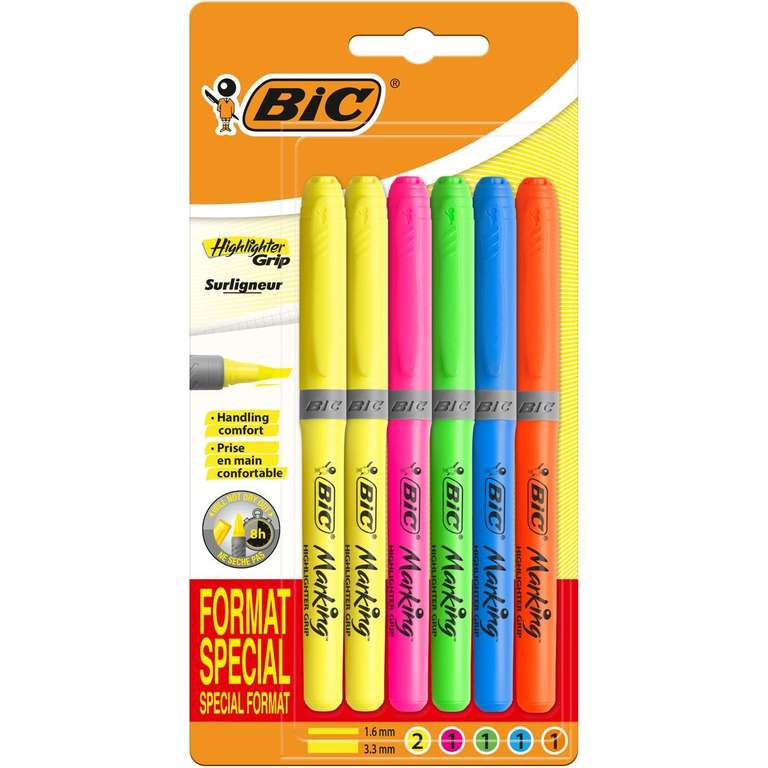 Lot de 6 surligneurs pointe biseautée Brite Liner coloris assortis BIC (via 1.05€ sur carte fidélité)