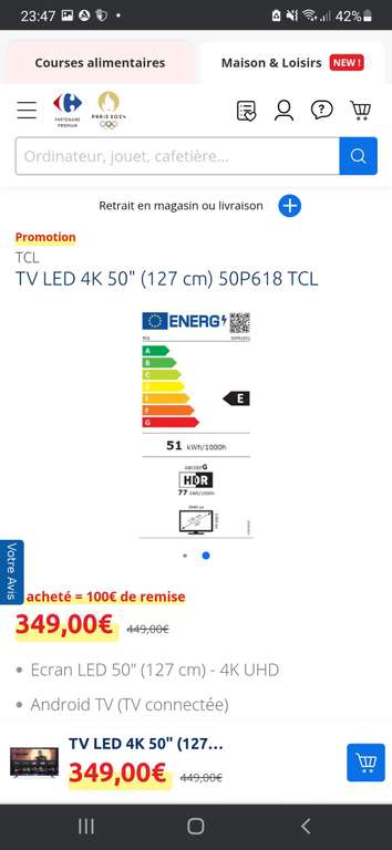 TV 50" TCL 50P618 - 4K UHD, LED, HDR 10, Android TV